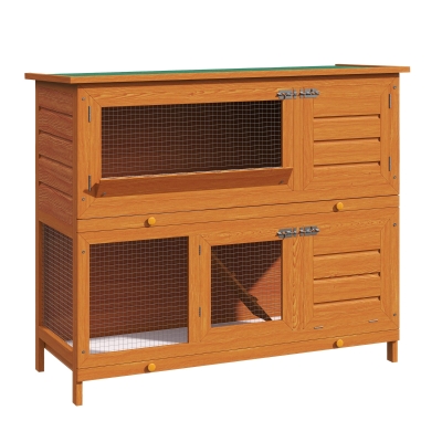 PawHut Kleintierstall Kleintierkäfig Kleintierhaus mit Asphaltdach Meerschweinchenstall Nagerkäfig Doppelstock Winterfest Tannenholz Gelb 120 x 48 x 100 cm
