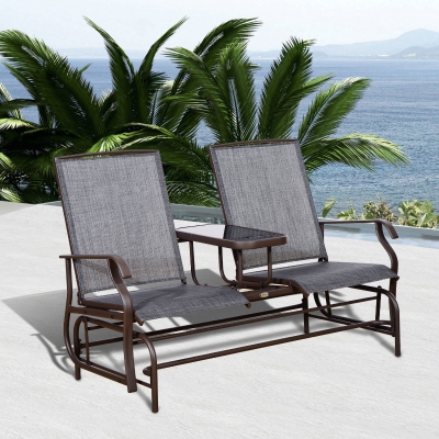 Outsunny Gartenbank Schaukelstuhl Sitzbank Schaukelbank Gartenstuhl mit Tisch Schaukel Bank 2-Sitzer