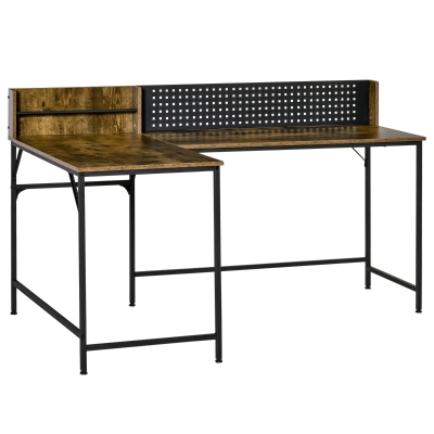 HOMCOM Bureau d'angle en forme de L bureau informatique - table de travail - design industriel - métal - marron rustique - 165 x 110 x 95 cm