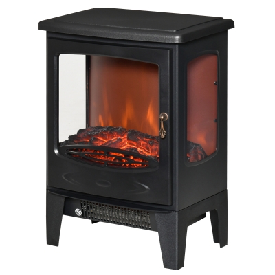 HOMCOM Cheminée électrique poêle Style néo-rétro 900-1800 W Simulation Flammes LED luminosité réglable Acier ABS Noir