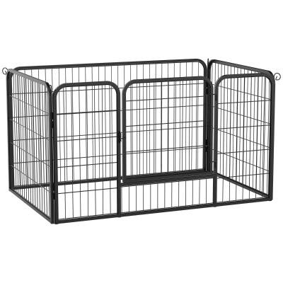 HOMCOM Luxe parc enclos modulable acier 4 panneaux et 1 porte pour chiens, lapins, rongeurs, petits animaux, intérieur et extérieur 125L x 80l x 70H cm noir