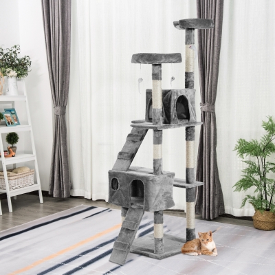 Pawhut DRAPAK DRZEWO DOMEK DLA KOTA 170cm szary