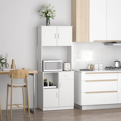 HOMCOM Armário Auxiliar de Cozinha com 3 Portas de armário Prateleira Ajustável Gaveta e estante Aberta 71x41x178 cm Branco