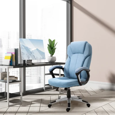 Vinsetto Cadeira de Escritório Giratória Cadeira de Escritório Ergonômica com Altura Ajustável Apoio para os Braços e Encosto Acolchoado de Linho Sintético 66x75x110-120cm Azul Claro