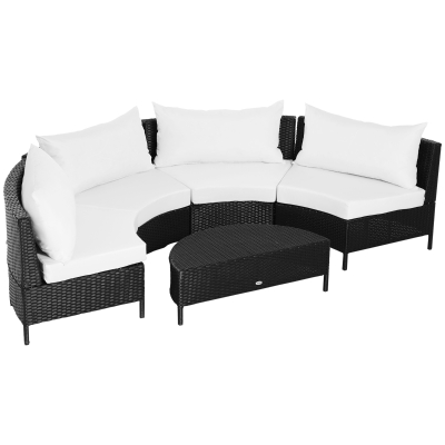 Outsunny Mobili da giardino in Rattan Nero con Cuscini Bianchi, Set 5 Pezzi con Tavolino
