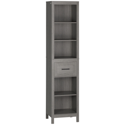 kleankin Columna de Baño Armario Alto con 1 Cajón y Estantes Abiertos Mueble Auxiliar de Almacenaje 42x30x170 cm Gris