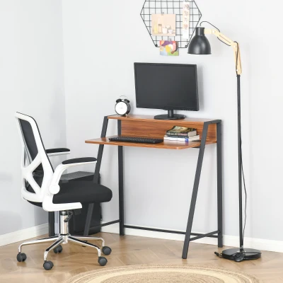 HOMCOM Writing Desk Computer Table Home Office PC Laptop Workstation Storage Shelf 84L x 45W cm Walnut