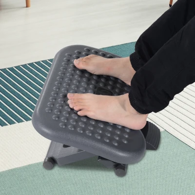 HOMCOM Footrest Adjustable Height & Angle Tilting Platform Home Office Foot Rest Charcoal Grey