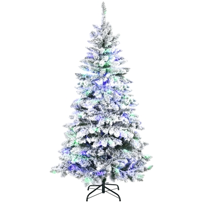 HOMCOM Sapin de Noël Artificiel enneigé Lumineux LED x 250 Multicolore Ø 107 x 180H cm 585 Branches Vert Blanc