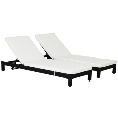 Outsunny Set 2 Sdraio da Giardino in PE Rattan Nero con Cuscino Imbottito Crema