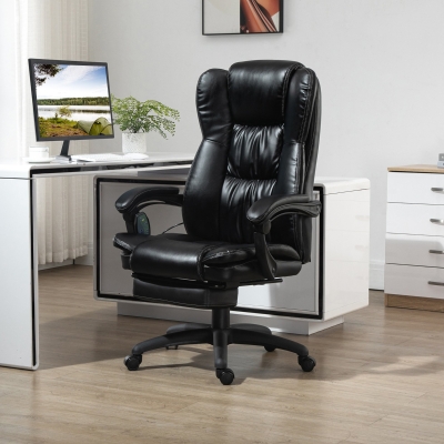 Vinsetto Fotel biurowy Z funkcją masażu Oparcie regulowane do 135° Maksymalny udźwig 120 kg 68,5 cm x 68,5 cm x 119-127 cm Sztuczna skóra Czarny