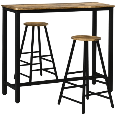 HOMCOM Bartisch mit Hockern Industrie Design 1 Tisch 2 Hocker Holzwerkstoff Metall Schwarz + Natur