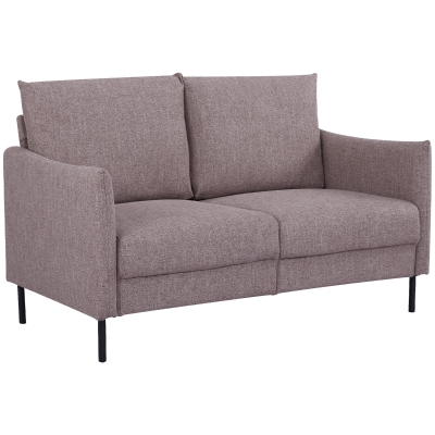 HOMCOM Canapea cu 2 locuri din lemn de mesteacan pentru casa si birou cu sezut captusit imbracat in tesatura cu efect de in, 138x83x85 cm, cafea