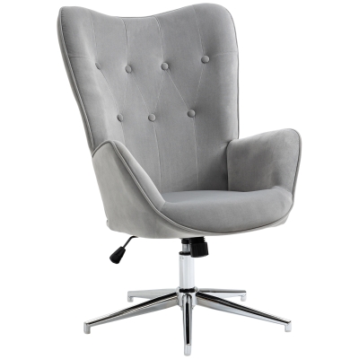 HOMCOM Fauteuil de salon pivotant en tissu aspect velours dossier capitonné avec accoudoirs - gris