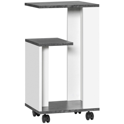 HOMCOM Beistelltisch mit 360°-Rollen 3 Regale 35 cm x 29,5 cm x 65,5 cm Holzwerkstoff Weiß + Grau