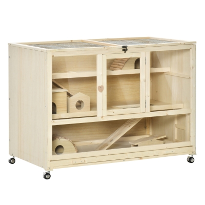 PawHut Kleintierkäfig mit 4 Rollen 110 cm × 60 cm × 80 cm 3 Etagen, inkl. Zubehör