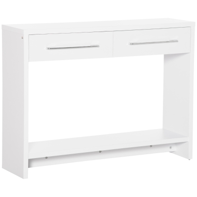 HOMCOM Konsolentisch Sideboard, 2 Schubladen, schlicht und modern, schmale Form, Weiß, 101,6 x 28 x 76,2cm