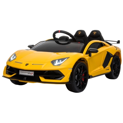 HOMCOM Kinderauto Lamborghini SVJ für 3-8 Jahre mit Fernsteuerung 2 x 550 Motoren MP3/USB Licht Musik Metall Gelb 123 x 66,5 x 45,5 cm