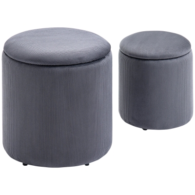 HOMCOM Hocker Ottomane, Zweier-Set, mit Stauraum, weiche Polsterung, Bezug in Cordoptik, Grau, 40 x 40 x 41cm