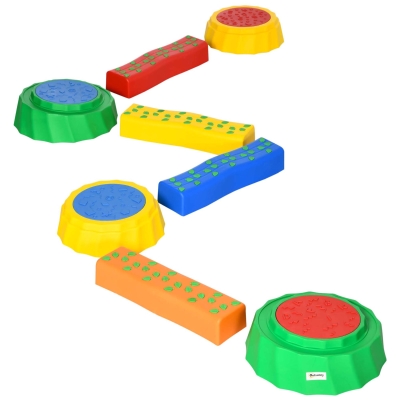 Outsunny Juego de Equilibrio para 3-6 Años Peldaños Antideslizantes para Interior y Exterior 45,5x11,5x8 cm Multicolor