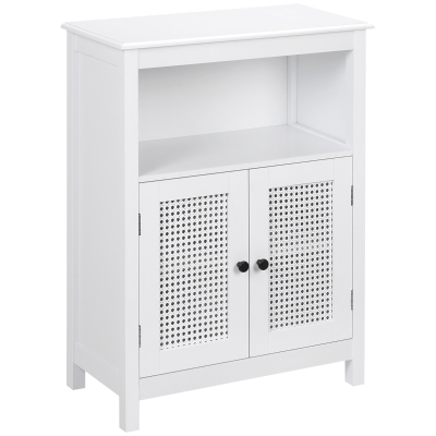 kleankin kleakin Badezimmerschrank in Rattan-Optik 1 Regal 1 Schrank MDF-Holz Weiß