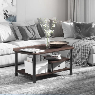 HOMCOM Mesa de Centro com 2 Prateleiras Mesa de Café Estilo Vintage para Sala de Estar Dormitório 100x60x46cm Marrom Rústico