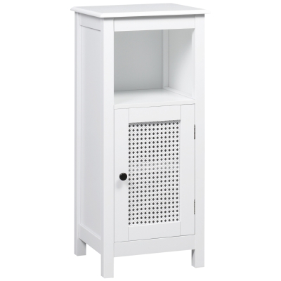 kleankin kleakin Badezimmerschrank 1 Fach 1 Schrank Schranktür in Rattan-Optik 35 cm x 32 cm x 80 cm MDF-Holz Weiß