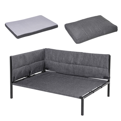 PawHut Hundesofa mit 2 Kissen Hundebett mit Metallgestell Hundecouch Haustierbett Hundematte für große Hunde bis zu 35 kg atmungsaktiv Grau 93,5 x 69 x 48,5 cm