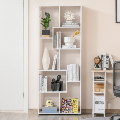 HOMCOM 8-Tier Freestanding Bookcase w/ Melamine Surface Anti-Tipping Foot Pads Home Display Storage Grid Stand Bedroom Living Room Furniture Modern Style - White