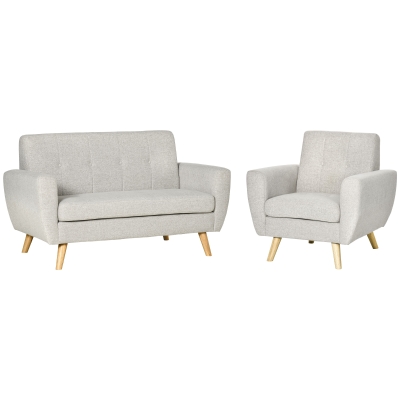 HOMCOM Ensemble de Canapé 2 pcs Mobilier de Salon Canapé 2 Places + Fauteuil Meuble de Salon Sofa de Salon Maison Salle de Séjour Intérieur Tissu de Lin Gris