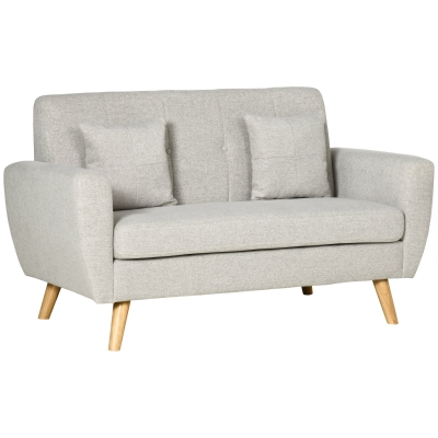 HOMCOM Sofá de 2 Lugares Estofado em Linho Sintético Sofá Moderno com Almofadas Amovíveis e Pés de Madeira 149x76,5x86cm Creme