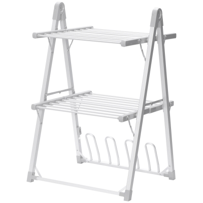 HOMCOM Estendal Elétrico Dobrável de 2 Níveis 210W Secador de Roupa com Suporte para 2 Sapatos 66x64x101cm Prata