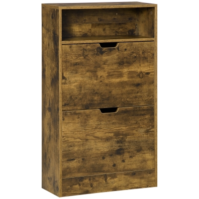 HOMCOM Schuhschrank im Industrie-Design für 12 Paar Schuhe 2 Kippfächer und 4 Regale 60 cm x 24 cm x 102 cm braun