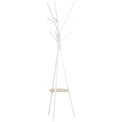 Homcom Porte-manteau trépied design contemporain branches étagère + 9 patères dim. 45L x 45l x 180H cm métal blanc