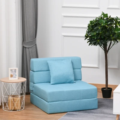 HOMCOM Schlafsessel klappbar, Schlafsofa, 2-in-1 Klappsessel mit Bettfunktion, Relaxsessel mit Kissen, Gästebett für Wohnzimmer, Schlafzimmer, bis 100 kg Belastbar, Blau