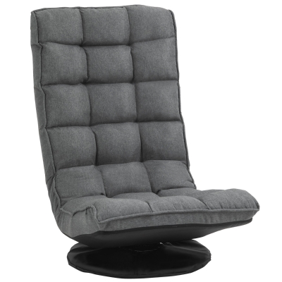HOMCOM Fauteuil Lounge Design capitonné Inclinaison Dossier et tétière réglable pivotant 360° revêtement Lin Gris chiné