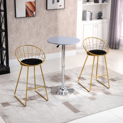Set 2 Scaune Inalte, Poliester/Metal 52.5x47x97cm Negru/Auriu