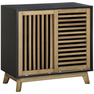 HOMCOM Meuble buffet de rangement avec portes coulissantes et étagère réglable - 75 x 40 x 74,3 cm - noir et naturel