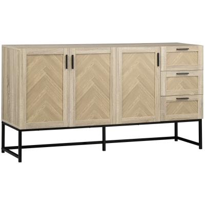 HOMCOM Buffet meuble de rangement motif chevron 3 placards et 3 tiroirs - piètement métal - structure MDF - I156 cm