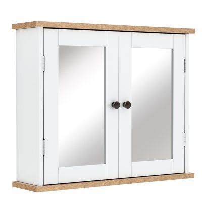 kleankin Armoire murale de salle de bain avec étagère réglable et 2 portes avec miroir en MDF - dim. 56I x 14P x 46H cm