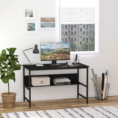 HOMCOM 120 x 60cm Computer Desk with Storage Shelf, Writing Desk with Metal Frame for Home Office and Study, Black