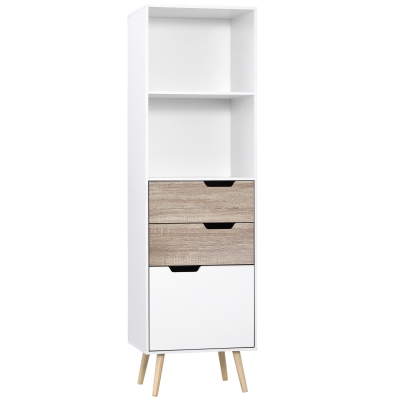 HOMCOM Meuble de Rangement Bibliothèque étagère et 3 tiroirs style scandinave blanc et aspect bois dim. 50L x 39l x 169.5H cm