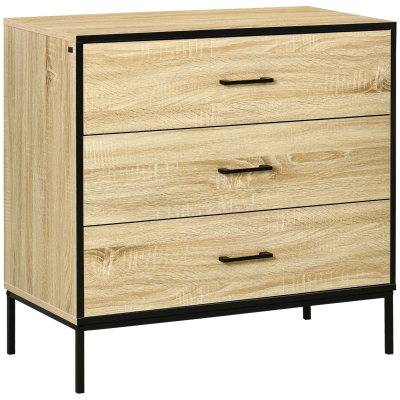 HOMCOM Commode 3 tiroirs design industriel en MDF et piètement métal noir dim. 80L x 40l x 78,8H cm