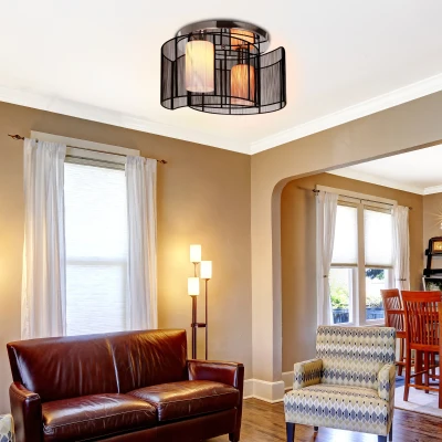 HOMCOM Modern Ceiling Lights for Living Room, Flush Mount, E27 Bulb Lamp for  Home Office -Black