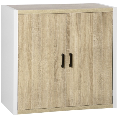 HOMCOM Buffet meuble de rangement avec placard 2 portes et 1 étagère réglable MDF - blanc et aspect bois - dim. 80I x 40P x 77H cm