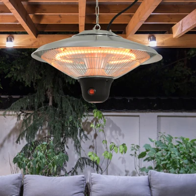 Outsunny Hanging Halogen Patio Heater 1500W, Auminium, 240V-Silver
