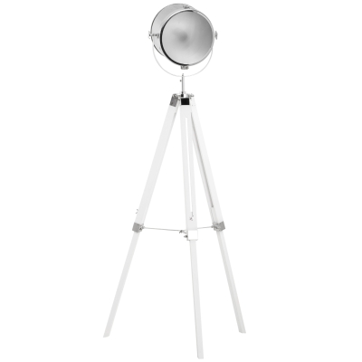 HOMCOM Stehleuchte Industrie-Design Dreibein Fußschalter 1, 85 cm Kiefernholz Natur + Weiß