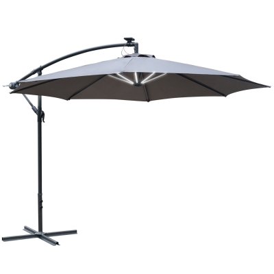 Outsunny Ombrellone a Braccio con Manovella e 8 Strisce LED a Energia Solare