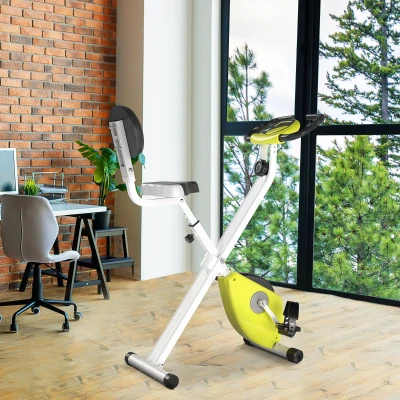 HOMCOM Exercise Bike Fitness Bicycle Indoor trainer Foldable 8-level Magnetic Resistance Adjustable w/LCD Monitor Pulse Sensor, Yellow