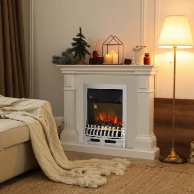 HOMCOM LED Flame Electric Fire Place-Silver
